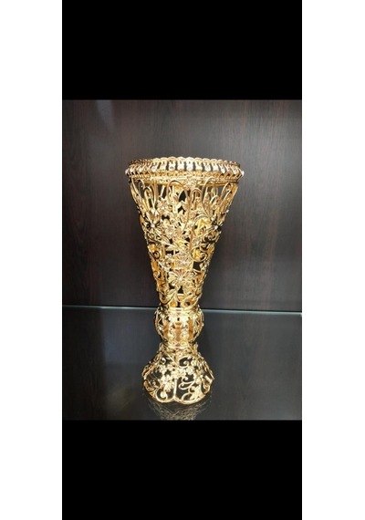 Gold Metal Kristal Taşlı Metal Vazo 30cm Lkm071.
