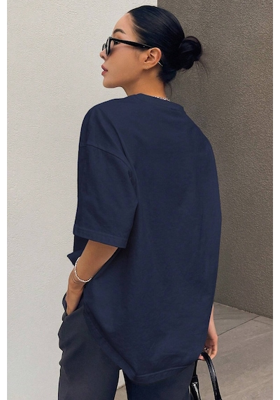 Unisex Keepgoing Baskılı Tasarım Tshirt Lacivert