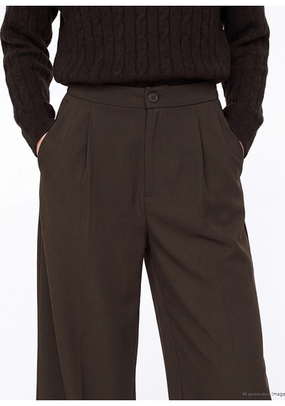 Lcw Modest Kahverengi Loose Fit Kadın Pileli Kumaş Pantolon