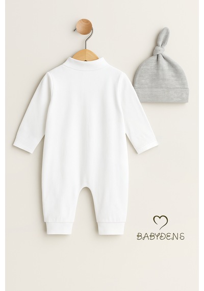 Babyden's Mini Boss Erkek Bebek Tulum Ve Şapka Seti Yenidoğan Papyonlu Bebek Tulumu %100 Pamuk Gri