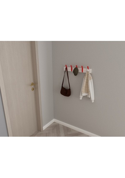 Hepsi3boyutlu Modern Duvar & Kapı Kanca Askılık - 5 Adet Kırmızı Kanca Askılık - Model No : 3 Kırmızı
