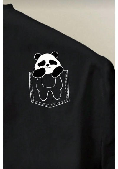 Cepte Panda Baskılı Oversize Unisex Pamuklu Tişört Battal Büyük Beden Tshirt SIYAH