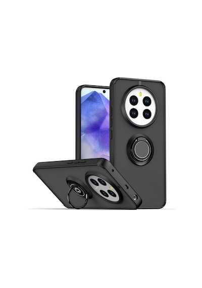 Realme 12 Pro Plus Uyumlu Kılıf Yüzüklü Standlı Extra Darbe Koruma Sert Silikon Kapak - Siyah Siyah