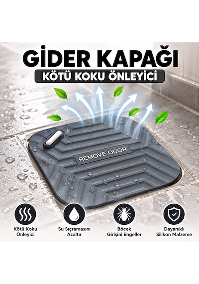 Kötü Koku Önleyici Silikon Mat Banyo Mutfak Lavabo Balkon Gider Tıpası Kapağı Böcek Önleyici Ve Koku Giderici Kapak Gri Renk 1 Adet