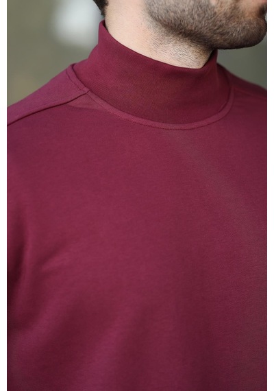 Madmext Bordo Yarım Balıkçı Yaka Erkek Basic Sweatshirt E7158 Bordo