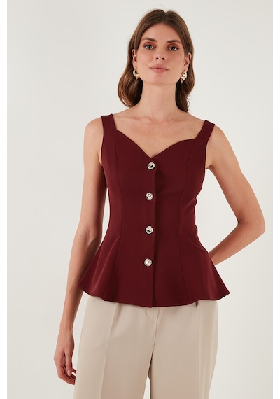Lela Fitted Fit V Yaka Düğmeli Bayan Yelek 611Fyl145 Bordo