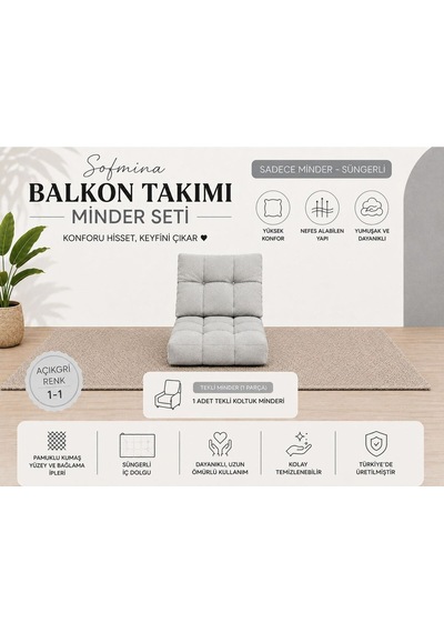 Tekli Koltuk 1-1 Minderi Balkon Bahçe Teras Kafe Minderi Gri