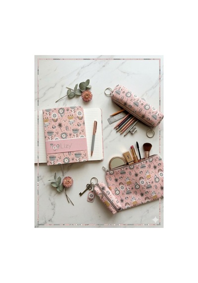 Lizy Desenli Defter, Kalemlik, Cüzdan Ve El Çantası Seti, Pembe, 96 Sayfa, 14x20 Cm 165-Koyu Yeşil