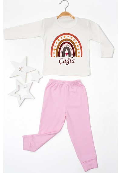 Pia Baby İsme Özel Kız Çocuk Pijama Takımı %100 Pamuk Penye İsim Baskılı Kişiye Özel Çocuk Pijaması 10023p14pi Krem