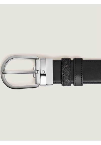 Montblanc At Nalı Tokalı Mavi - Siyah 35 Mm Çift Taraflı Deri Kem