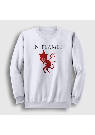 Presmono Unisex Devil In Flames Sweatshirt Beyaz