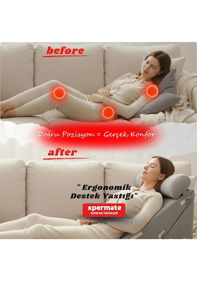 Ergonomik Destek Yastığı Baş, Sırt, Bel Ve Bacak Desteği Gri