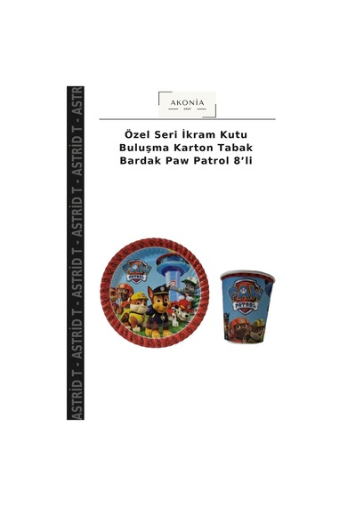 Özel Seri İkram Kutu Buluşma Karton Tabak Bardak Paw Patrol 8 Li Diğer
