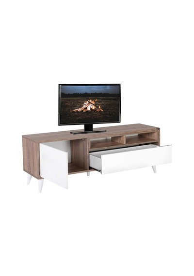 Retro Wide Kapaklı Çekmeceli Tv Sehpası Latte-Diamond Beyaz