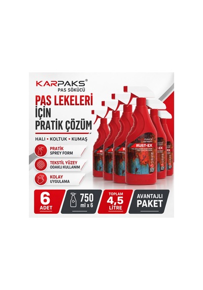 Karpaks Rust-ex Pas Lekesi Çıkarıcı Sprey 750 Ml X 6 Ekonomik Stok Paketi