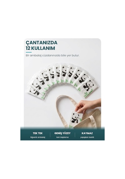 Tek Kullanımlık Çocuk Klozet Örtüsü 12 Adet, Panda Desenli Sıvı Geçirmez Hijyenik Klozet Kapak Örtüsü, Tek Tek Paketli Çok Renkli
