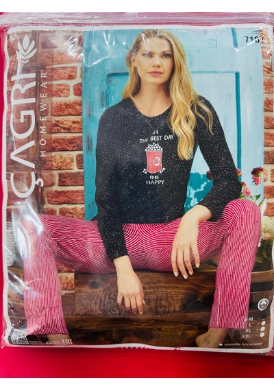 Çağrı Bayan Pijama Takımı-7107 Siyah - Kırmızı