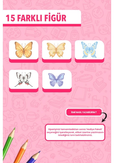 İsim Yazılabilir Sevimli Ve Güzel Kelebekler Temalı Okul Etiketi Kalem & Defter İçin 200 Adet Çoklu