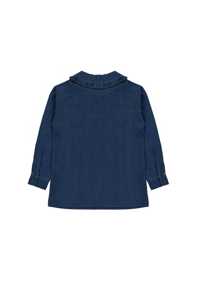 Civil Girls Fırfır Detaylı Denim 6-9 Yaş Gömlek - Mavi