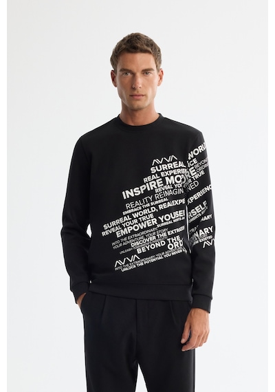 Avva Erkek Siyah Bisiklet Yaka Pamuklu Baskılı Regular Fit Sweatshirt A42y1285