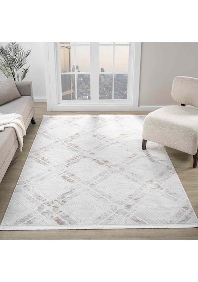 Bej Kahve Baklava Geometrik Modern Halı - Ng5117kv Beyaz