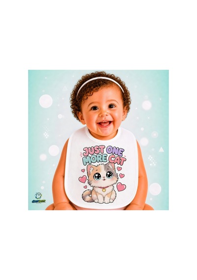 Kedili Keten Bebek Mama Önlüğü Yumuşak - Emici - Yıkanabilir - Özel Tasarım P062 Çok Renkli
