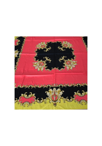 Tikitonki Geometrik Çiçek Desenli Saten Sarı Eşarp - 90x90 Pembe Pembe
