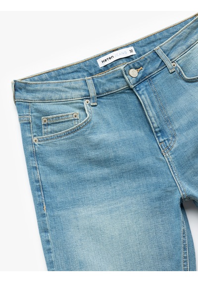 Koton Katlamalı Paça Bermuda Slim Fit Denim Şort Orta İndigo 5sam40003ıd İndigo