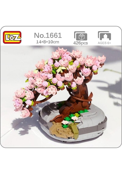 Loz 1661 Ebedi Çiçek Pembe Sakura Kiraz Ağacı Saksı Bitki 3d Modeli Dıy Mini Bloklar Tuğla Yapı Oyuncak Hiçbir Kutu