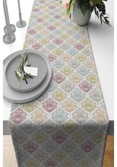 Çok Renkli Damask Premium Masa Örtüsü Runner Rnr416n11
