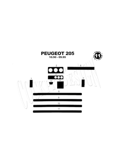 Peugeot 205 Torpido Kaplama 1990-1995 11 Parça Piano Black
