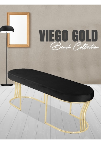 Viego Gold Smooth- Antrasit Kapitoneli Model Puf & Bench & Koltuk- Oturak-uzun Makyaj Puff-yatak Odası Ucu &önü