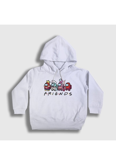 Presmono Unisex Çocuk Friends Among Us Kapüşonlu Sweatshirt Beyaz