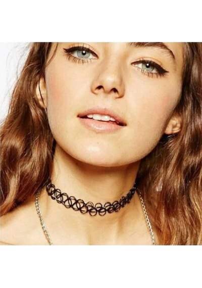 kolye Tattoo Choker Elastik Kolye ( 3 Adet ) Siyah