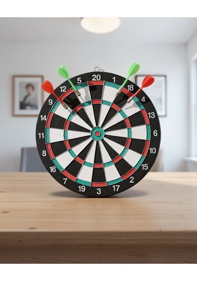 Dart Tahtası 15 İnç Ahşap Gövdeli 4 Metal Uçlu Dart Oku