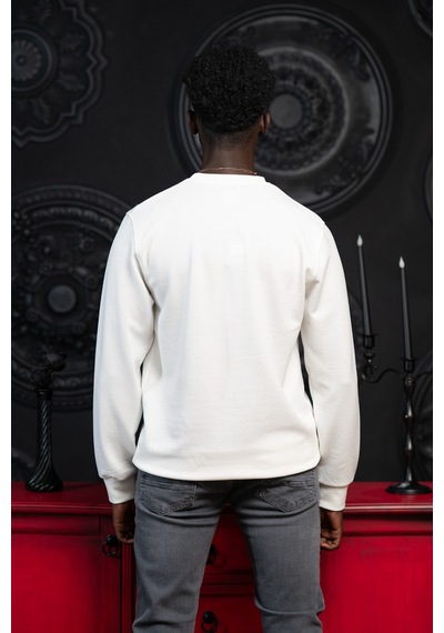 Dorss Regular Fit Armürlü Bisiklet Yaka Likralı Mevsimlik Sweatshirt Beyaz