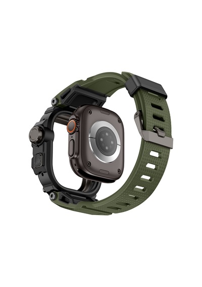Watch Ultra 49mm Uyumlu Mohseven İwatch Punk Fortress Serisi Kasa Koruyuculu Silikon Kordon Yeşil