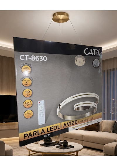 Cata Ct-8630 Parla Kumandalı Ledli Avize - 180w GOLD KASA