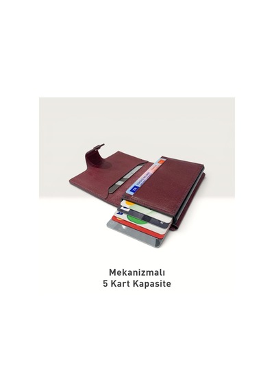 Grande Hakiki Deri Mekanizmalı Mandallı Kartlık Cüzdan Rfıd Bordo