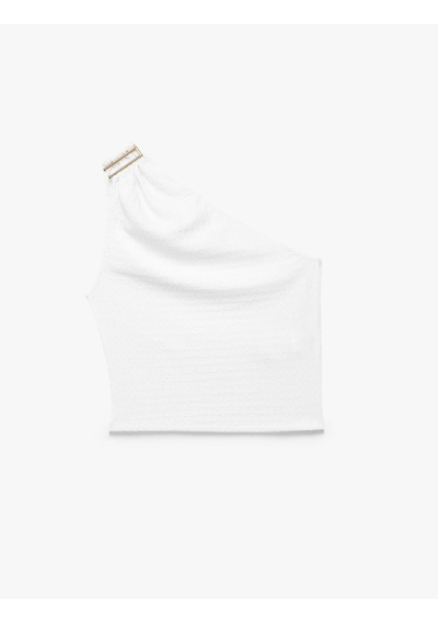 Koton Bürümcük Kumaş Dokulu Slim Fit Metal Aksesuarlı Tek Omuz Bluz Beyaz 6sak10249ek