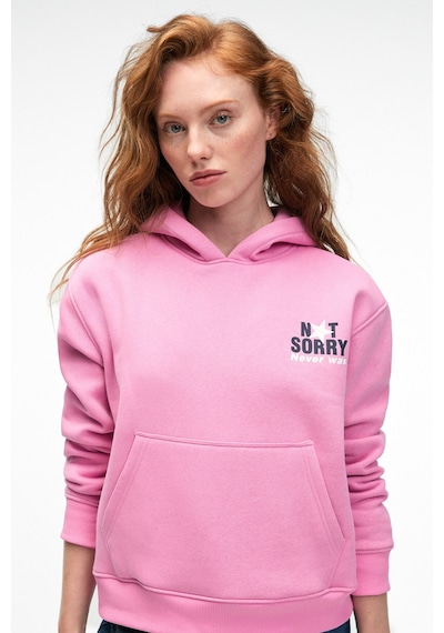 Grımelange YUMEA Kadın Oversize Kapüşonlu Baskılı Pembe Sweatshirt