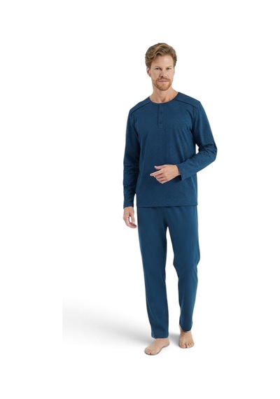 Pijadore Erkek %100 Pamuklu Uzun Kollu Pijama Takımı 2275 Mavi