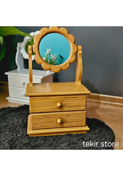 Çiçek Model Ahşap Hareketli Ayna Eskitme Makyaj Takı Organizeri