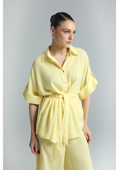Beli Bağlamalı Kimono Gömlek - Sarı-137293