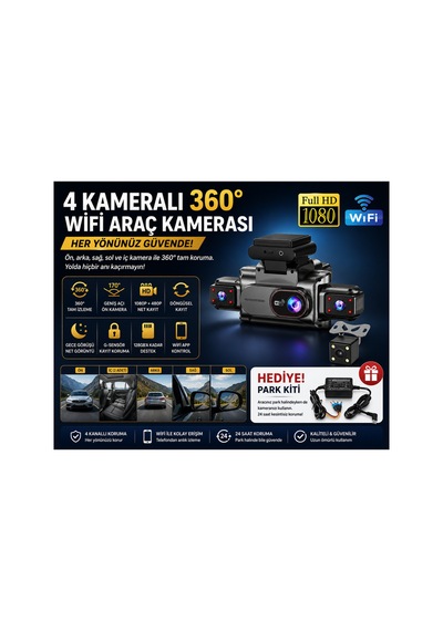 4 Kamera + 360 Görüş + Wifi + Gece Görüşü + Park Kiti Hediye