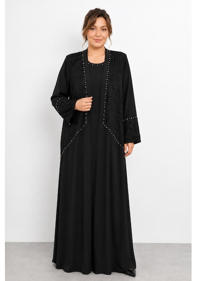Bihan Store Kadın Abaya Ve İçine Kristal Detaylı Penye Elbise İkili Takım Y26-25159 - Siyah Bihan Store Kadın Abaya Ve İçine Kristal Detaylı Penye Elbise İkili Takım Y26-25159 - Siyah