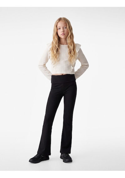 Koton Beli Lastikli Slim Fit İspanyol Paça Tayt Siyah 7wkg40192ak