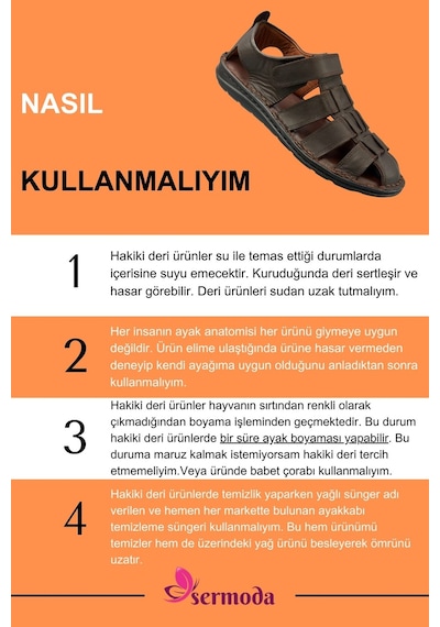 Sermoda %100 Hakiki Deri Burnu Kapalı Erkek Sandalet Kahve