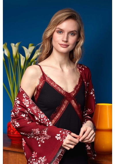 Penyemood Kadın Bordo Sabahlık Takım 2 Parça 8618 Çok Renkli