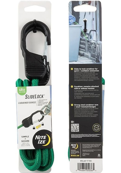 Nite Ize Slidelock Carabiner Bungee Gergi Lastiği / Kilitlenebilir Karabinalı Bungee Yük Sabitleyici Yeşil- 121.9 Cm